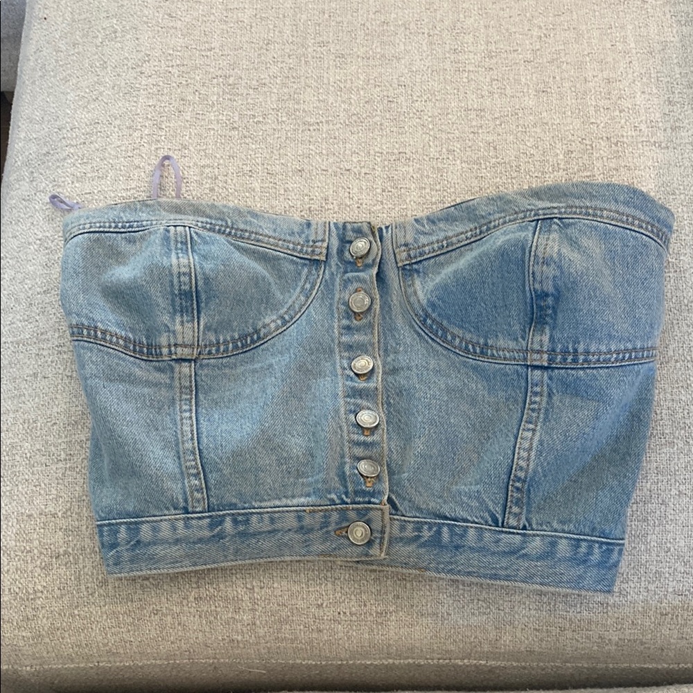 Zara Denim Button-Up Bustier Top